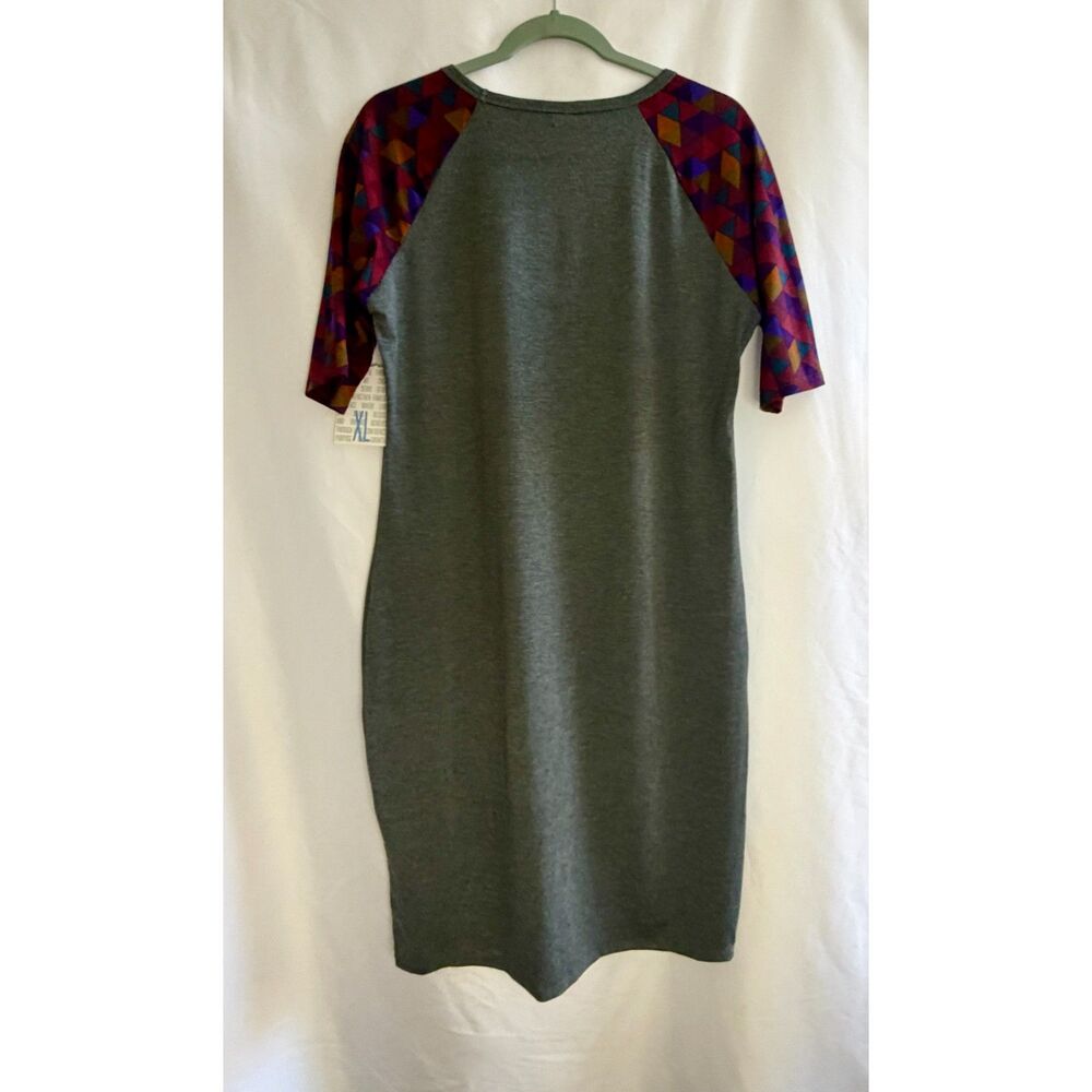 NWT LuLaRoe grey Julia dress with a colorful geometric pattern. Size XL